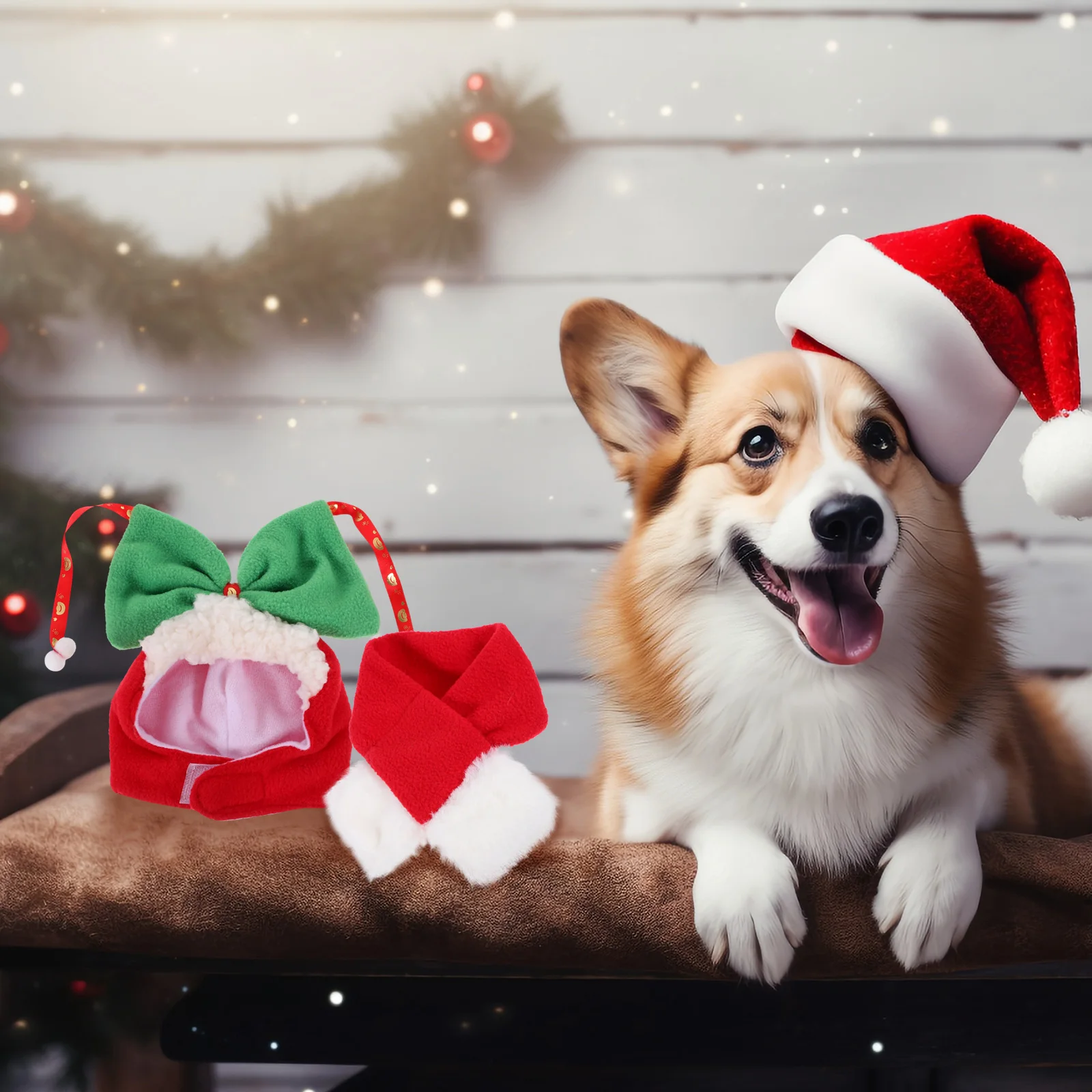 

1 set Pet Headdress Christmas Dog Hat Scarf Warm Cotton Puppy Supplies Decor Elegant Photo Gift Household Accessories Dog