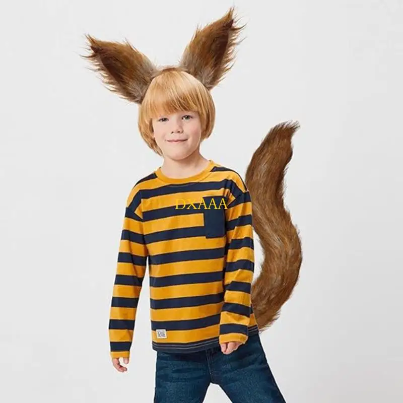 DXAA 2Pcs Animal Horse Costume Set with Horse Ears Headband Horse Tail Accessories for Halloween Fancy Dress Party Props