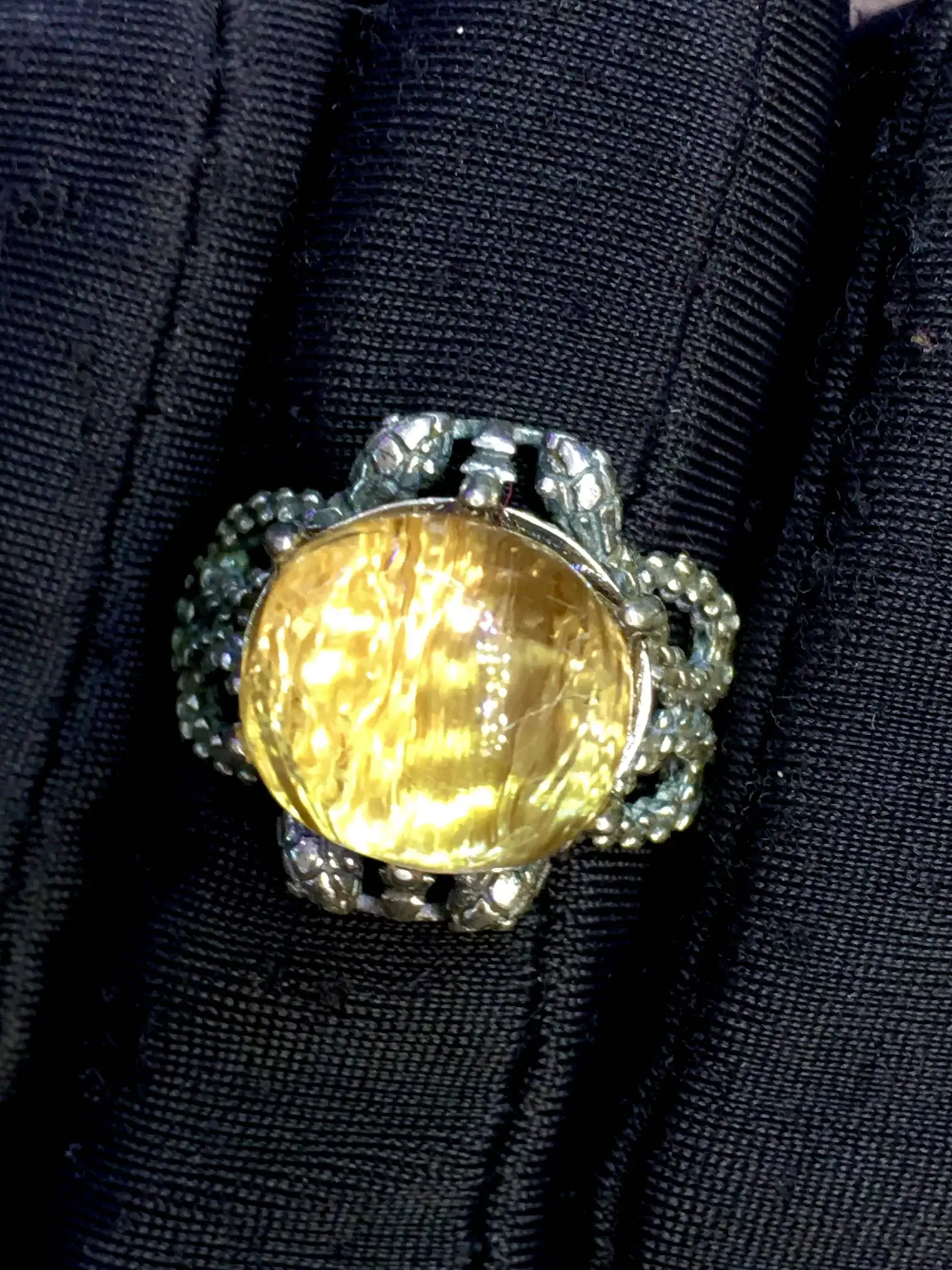 

Natural Gold Rutilated Quartz Adjustable Ring 13*12.6*10mm Cat Eye Women 925 Sterling Silver Wealthy Rutilated Jewelry AAAAAA
