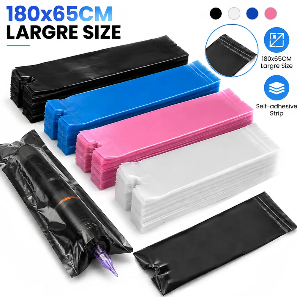 Large Tattoo Machine Covers with Self-adhesive Strip 180mm X 65mm Sealable Cartridge Tattoo Pen Covers Bags Sleeves Accessories