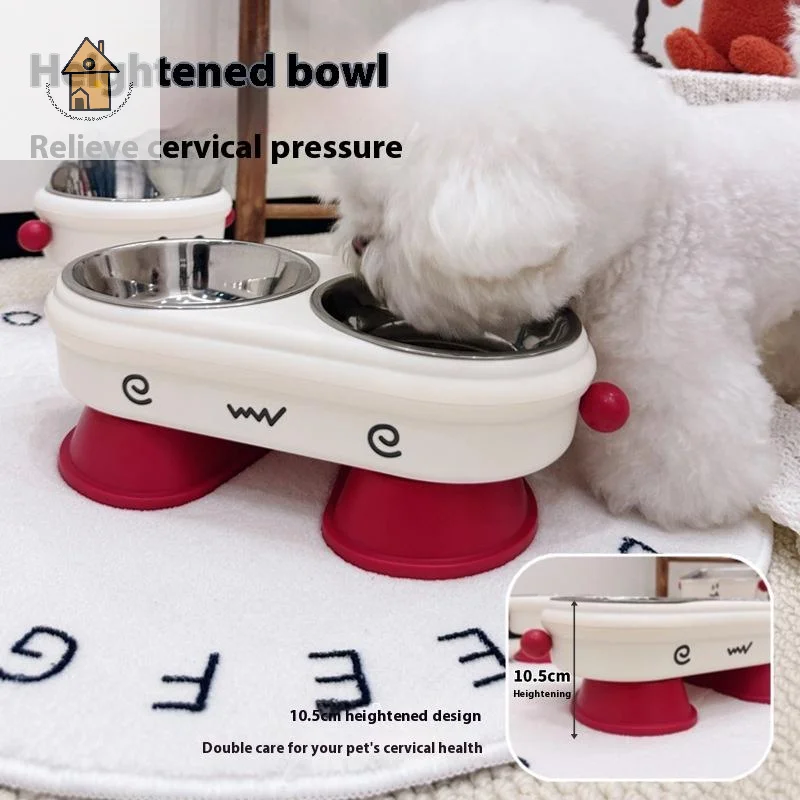 

Pet High Footed Bowl Neck Protection Cat Dog Feeding And Water Bowl High-legged Anti Slip And Anti Stainless Steel Pet Bowl