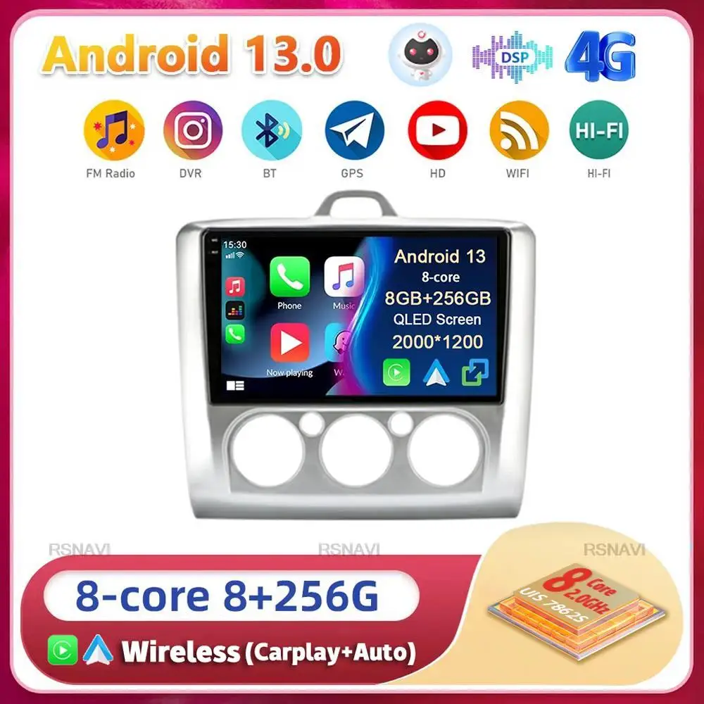 

Android13 Carplay Auto For Ford Focus 2 3 Mk2 Mk3 2004 2005 2006 2007 - 2011 Multimedia Car Radio Player DSP WIFI+4G 2DIN Stereo