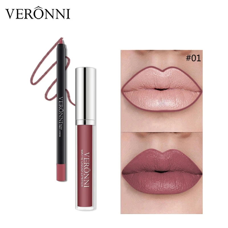 13 Farbe flüssige Lippenstifte Lip liner Bleistift Set Lip gloss sexy dauerhafte Antihaft-Tasse feuchtigkeit spendende Lippen Make-up wasserdichte Kosmetik