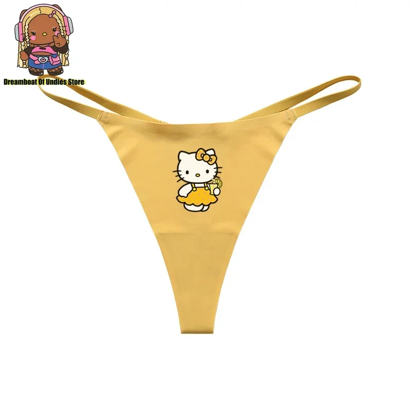 Hellokitty Kuromi Melody Cartoon Cute Women Thong Sexy Seamless Underwear Quick-drying Low-waist Ice Silk Yoga One-piece Briefs