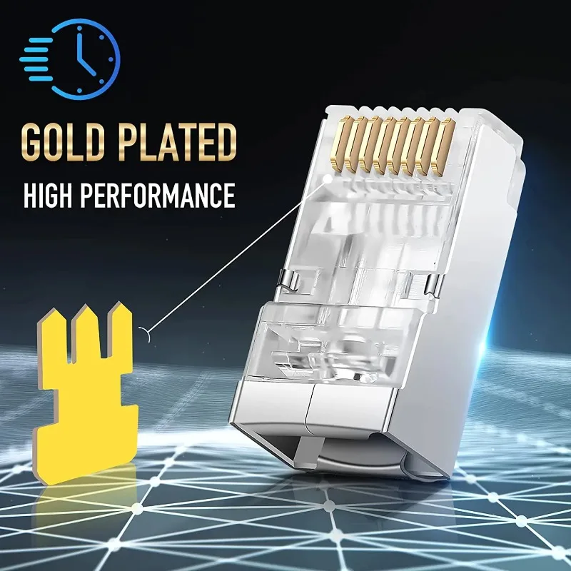 100PCS/LOT Metal Shield RJ45 RJ-45 8P8C Network CAT5 CAT5E CAT6 CAT6A Modular Plug Connector Cable Adapter Connector Head