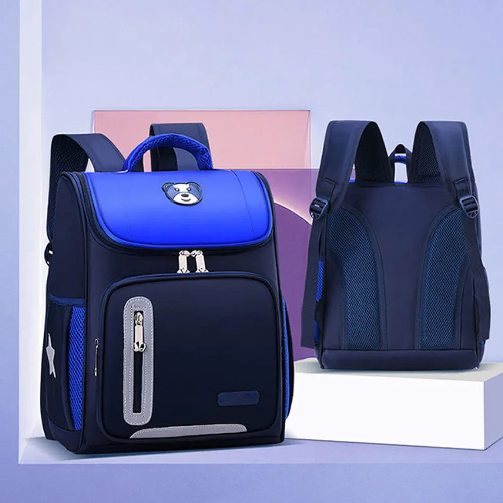 Kids School Backpack Waterproof Lightweight Multi‑Function Cute Bear Pattern Schoolbag Portable Large Capacity Book Bag for Boys