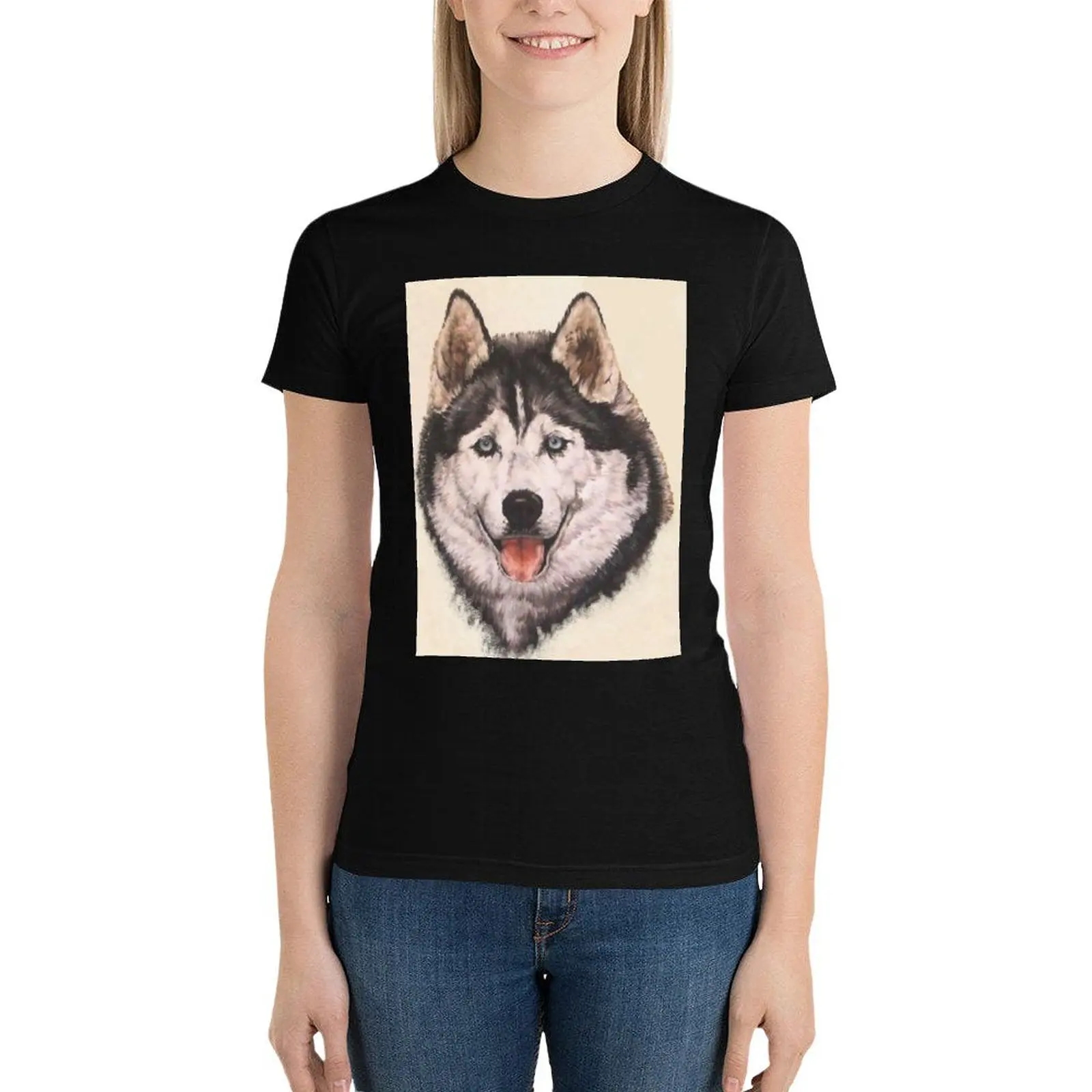 Siberian Husky Portrait in Color T-Shirt shirts graphic tees summer clothes tees t-shirts for Women cotton