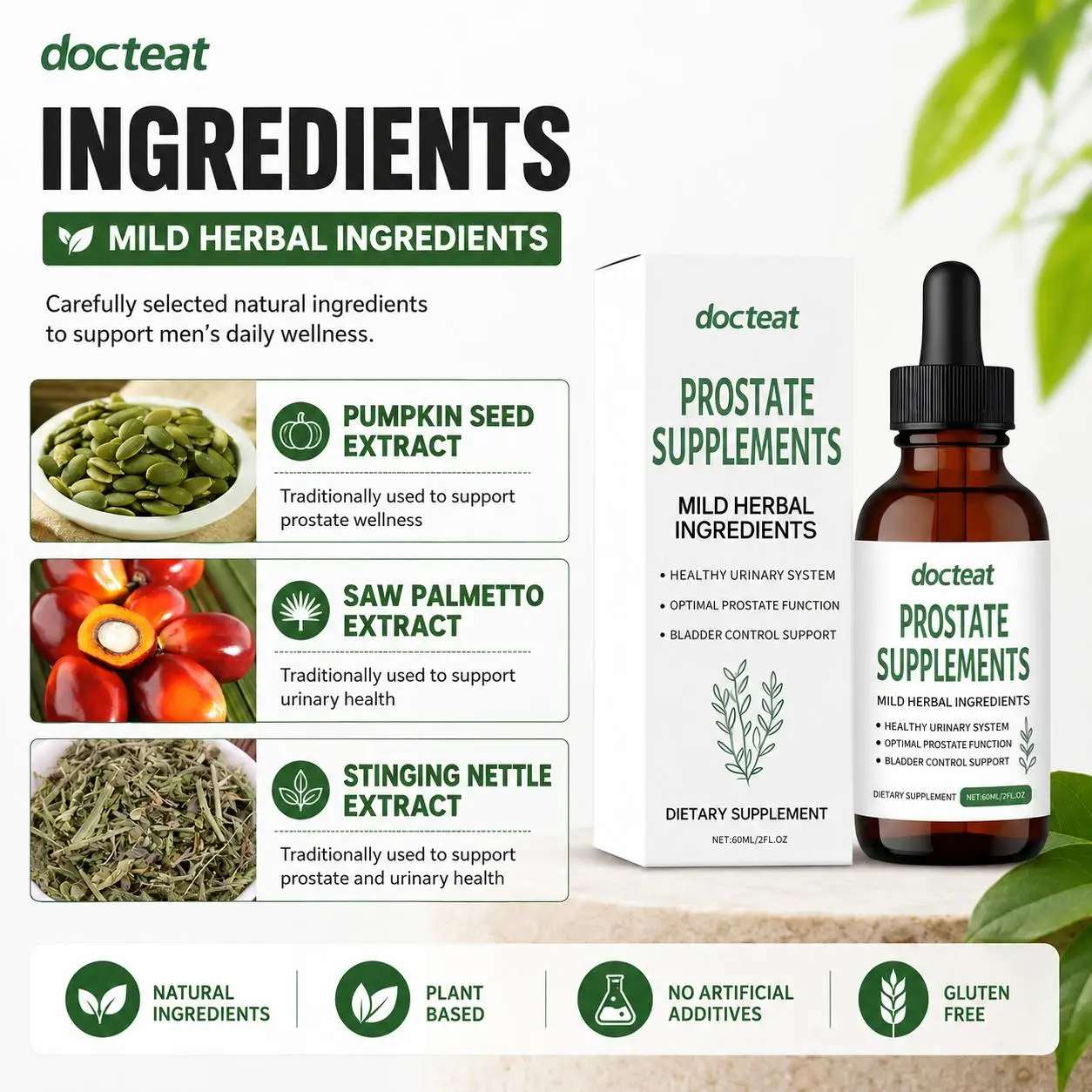 Prostate Liquid Drops with Saw Palmetto, Pumpkin Seed & Stinging Nettle, Men's Herbal Blend, 60 mL, Adult Daily Wellness Support