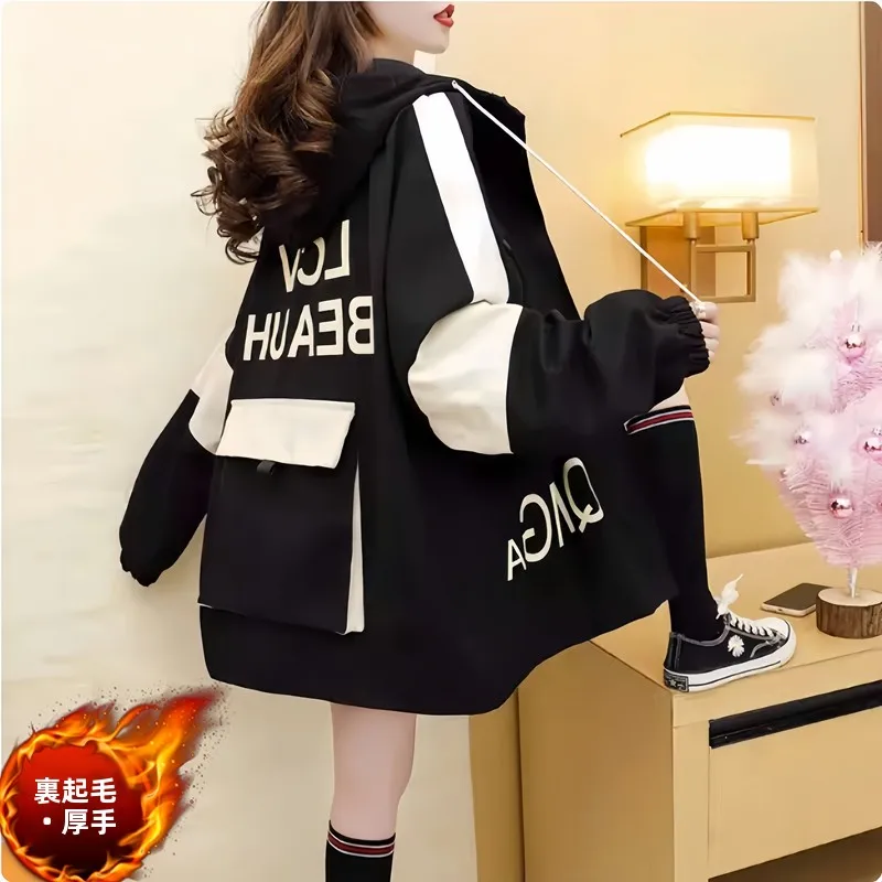 Spring Autumn Thin Hooded Workwear Style Jacket Women's New 2025 Hot Selling Small Size Junior High School Open Cardigan Top