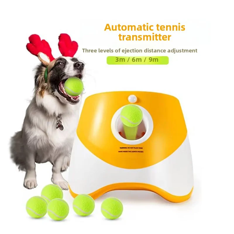 Lanzador automático de pelotas para perros pequeños a medianos, lanzador de tenis para entrenamiento de mascotas, juguete interactivo para interiores/exteriores