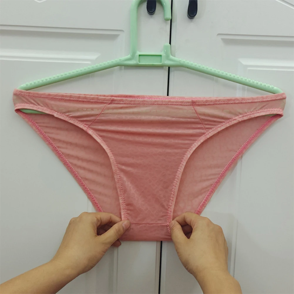 1pc M-2XL Size Men Jacquard Low Waist Ice Silk Briefs Translucent Breathable Panties Tight Underwear No Pouch