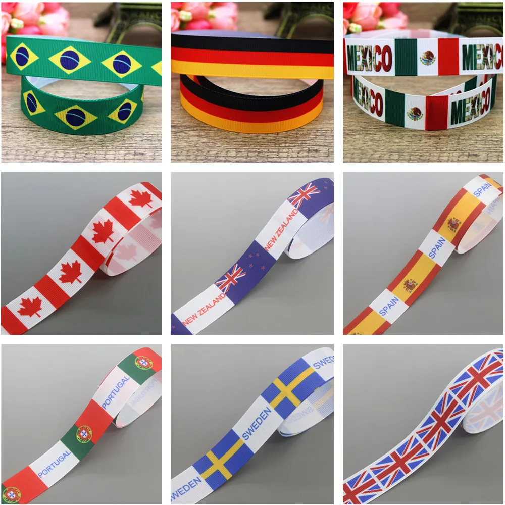 DHK 50yards Europe America Flag Country Mexican Printed Grosgrain Ribbon Accessories Accessories Collar DIY Sewing Craft S2549
