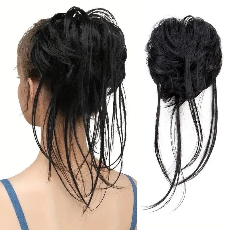 Moño de pelo sintético elegante y rizado, banda de goma elástica, versátil, elegante, esponjoso, fácil de peinar, adecuado para uso diario