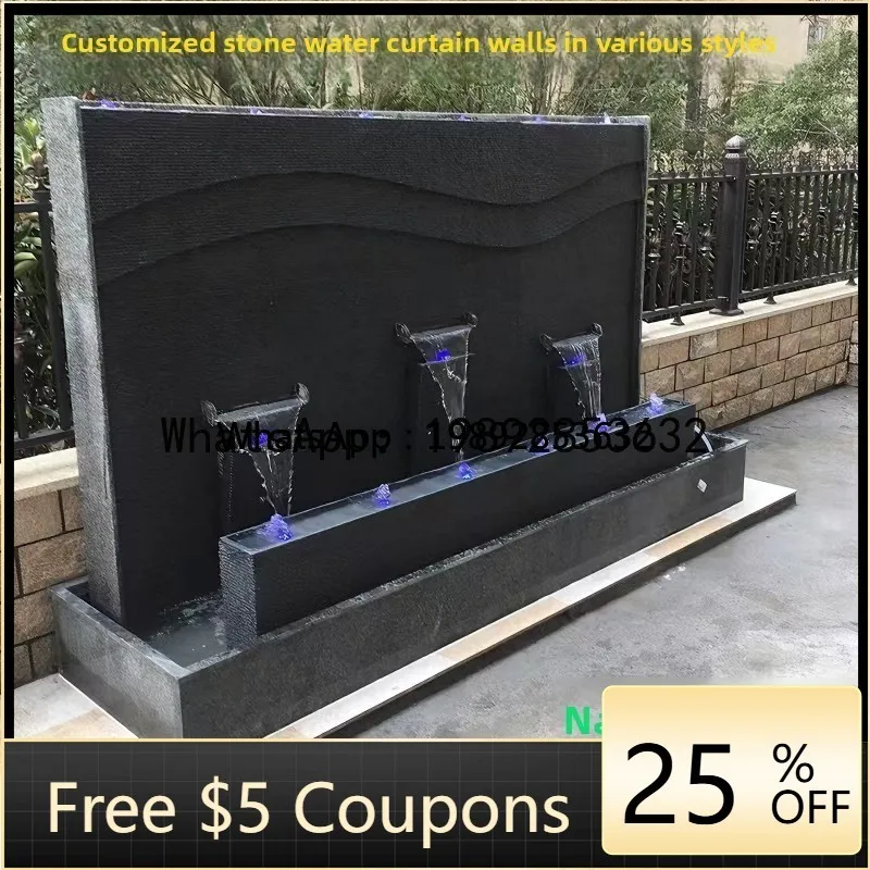 H3-27    Fountain Courtyard Waterfall Water Feature Company Screen Villa Fish Pond Water Curtain Wall Landscape Stone Ornament