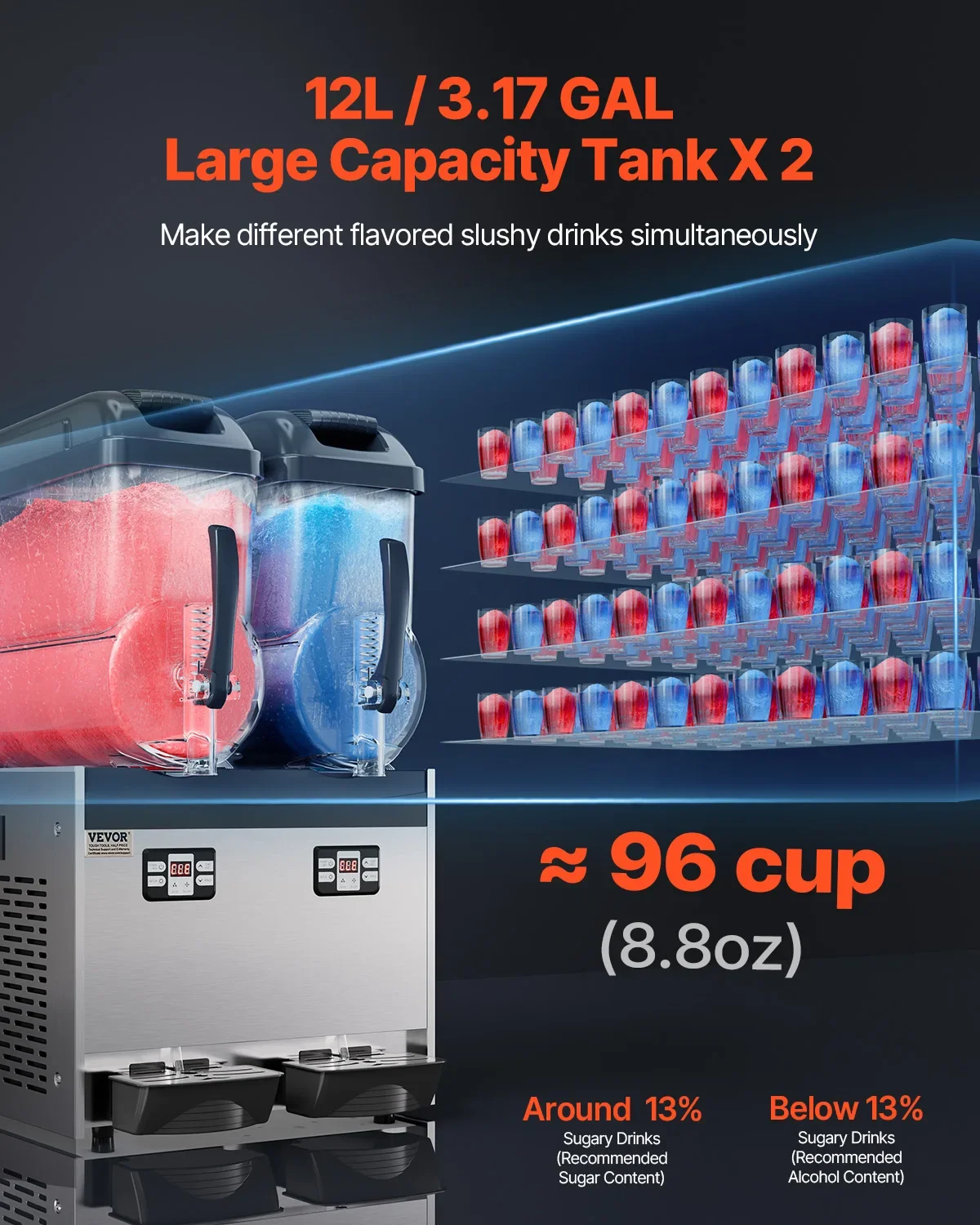 3-36L 1-3 Tanks Stainless Steel Commercial Slushy Machine Margarita Smoothie Frozen Drink Maker for Restaurant Cafe Home Use
