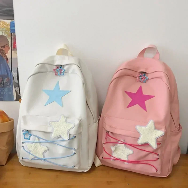 Mochilas coreanas con estrellas para mujer, mochilas escolares estéticas Y2k, mochilas Kawaii de alta capacidad, ropa de calle japonesa para estudiantes