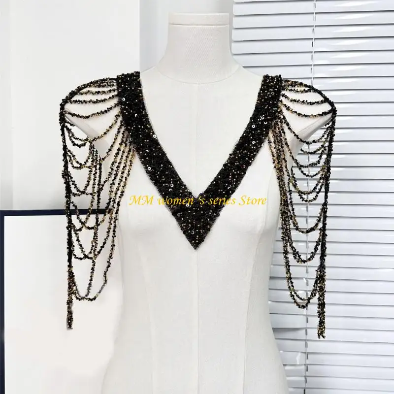 Q39Cエレガントなタッセルチェーン肩ファッショナブルな女性エポレットビーズパンクエポレットフェスティバルアクセサリー