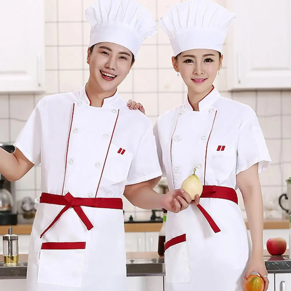 Men's Chef Jacket Short Sleeve Kitchen Clothes White Restaurant Waiter Uniform Food Catering Cook Coat Bakery Cafe Workwear