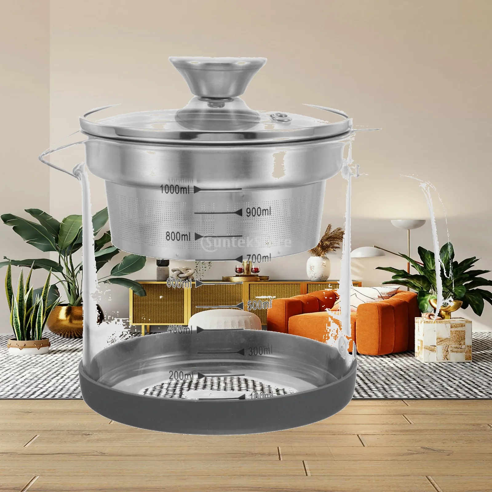 Terrarium Teapot Style Mesh Strainer Stainless Steel Tea Jug with Scale for Filtered Iced Tea and Juice