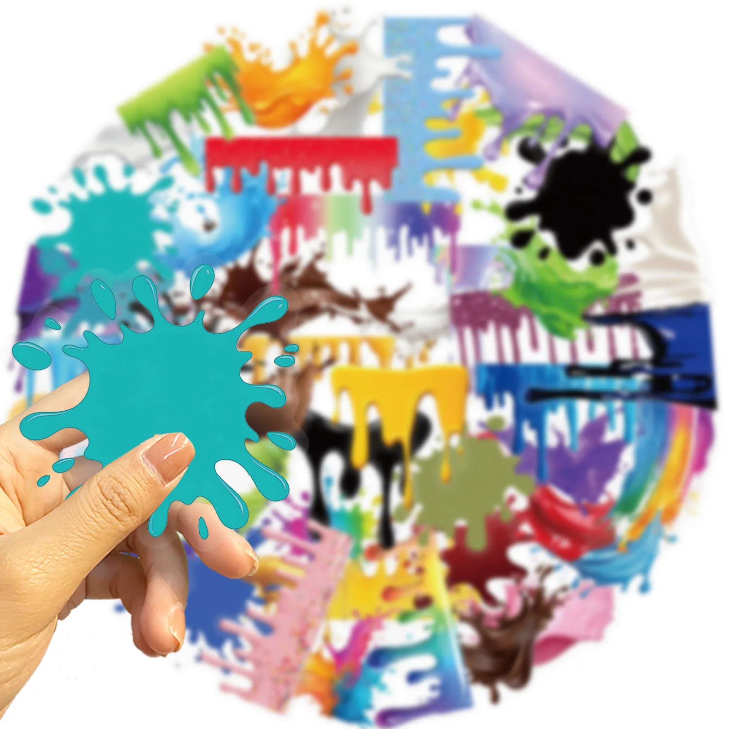 

50 Pcs Colorful Dripping Paint Art Stickers Pack PET Clear Waterproof for Phone Suitcase Laptop Guitar Piano Helmet Decals