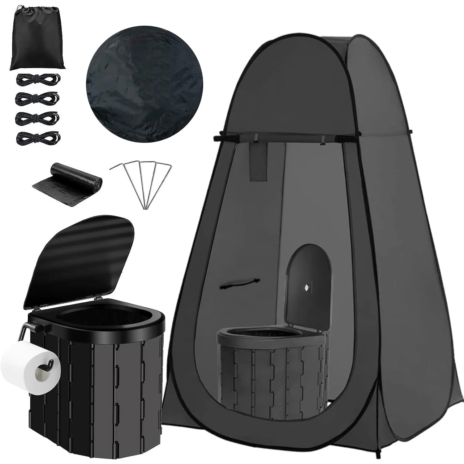 

Портативный туалет и палатка для уединения для взрослых, складная палатка-туалет для кемпинга на открытом воздухе с 12 мешками для отходов, раскладная конструкция