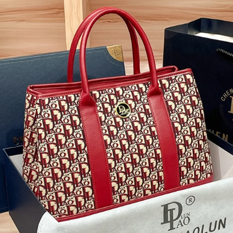 2024 New Canvas Embroidery Ladies Bag Large Capacity Fashion Handbag Shoulder Tote Bag Commuter Ladies Wedding Bag