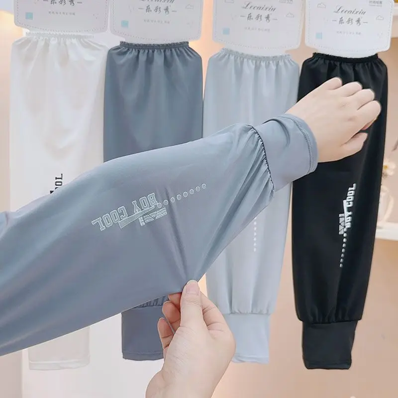 Men Loose Ice Silk Sun Protection Arm Sleeves Summer UV Protection Long Sleeve Arm Cover for Cycling Extra Large Size
