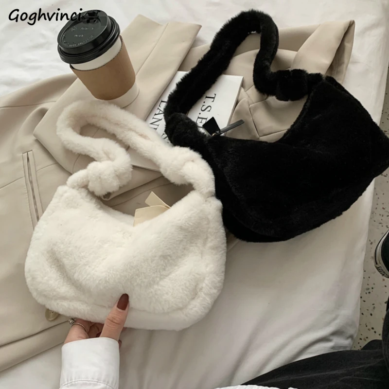 Shoulder Bags Women Winter Ladies Elegant Solid Female Underarm Fashion Simple All-match Soft Plush Hairy  Daily Popular