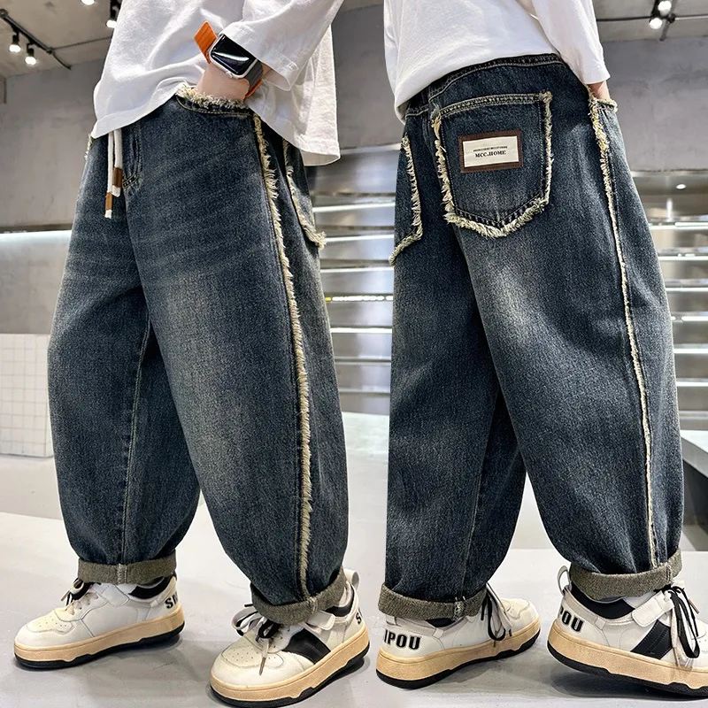 Boys Fashion Versatile Jeans Spring Autumn 2026 New Teens Children Loose Straight Leg Denim Pants Trendy Kids Daddy Trousers
