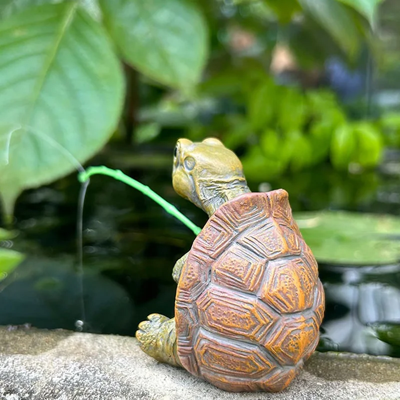 2PC Resin Turtle Statue Rope Fishing Sculpture Cute Animal Figurine Simulation Ornament For Outdoor Home Garden Decor