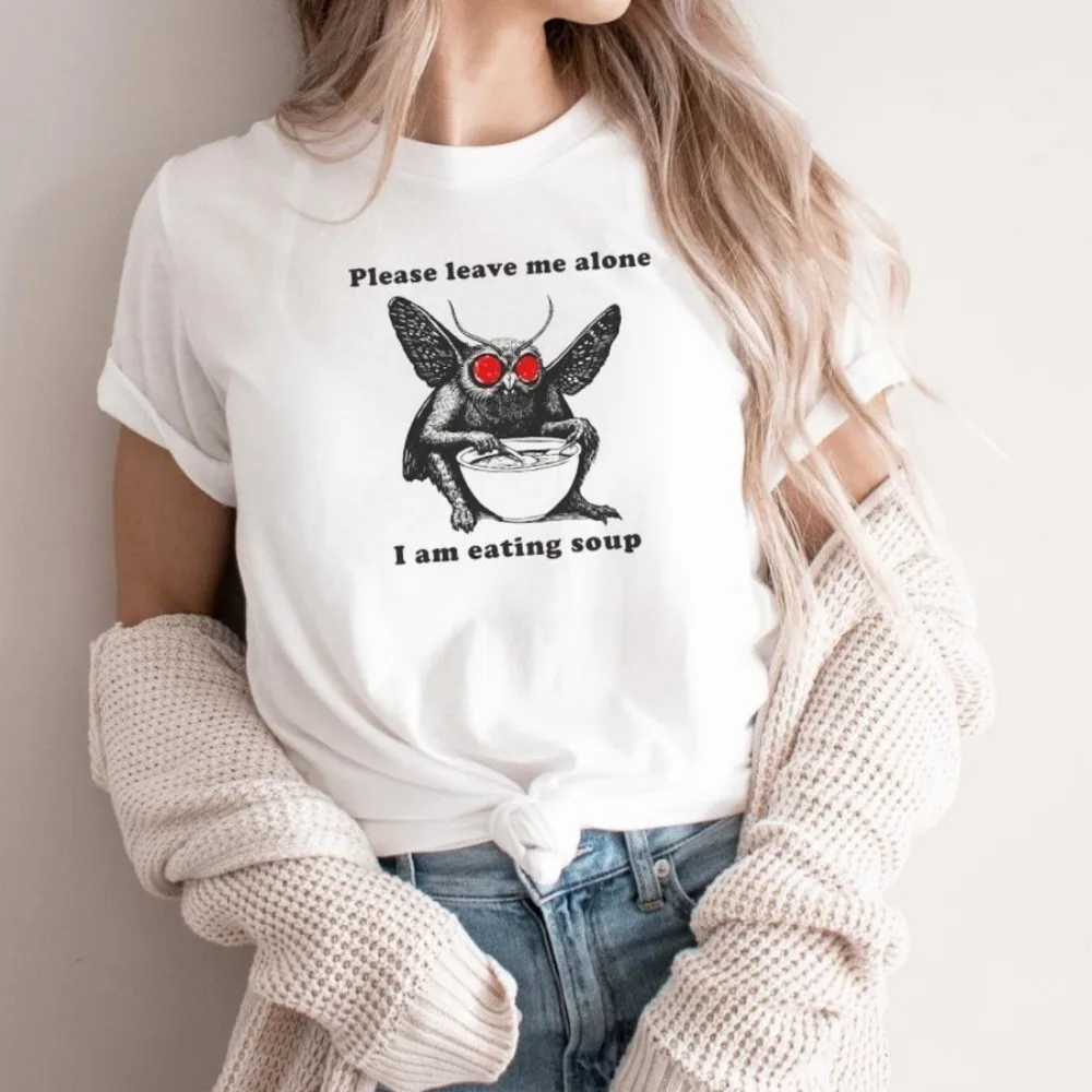 Mothman Eating Soup T-shirt Funny Cryptid Tee Please Leave Me Alone I'm Eating Soup