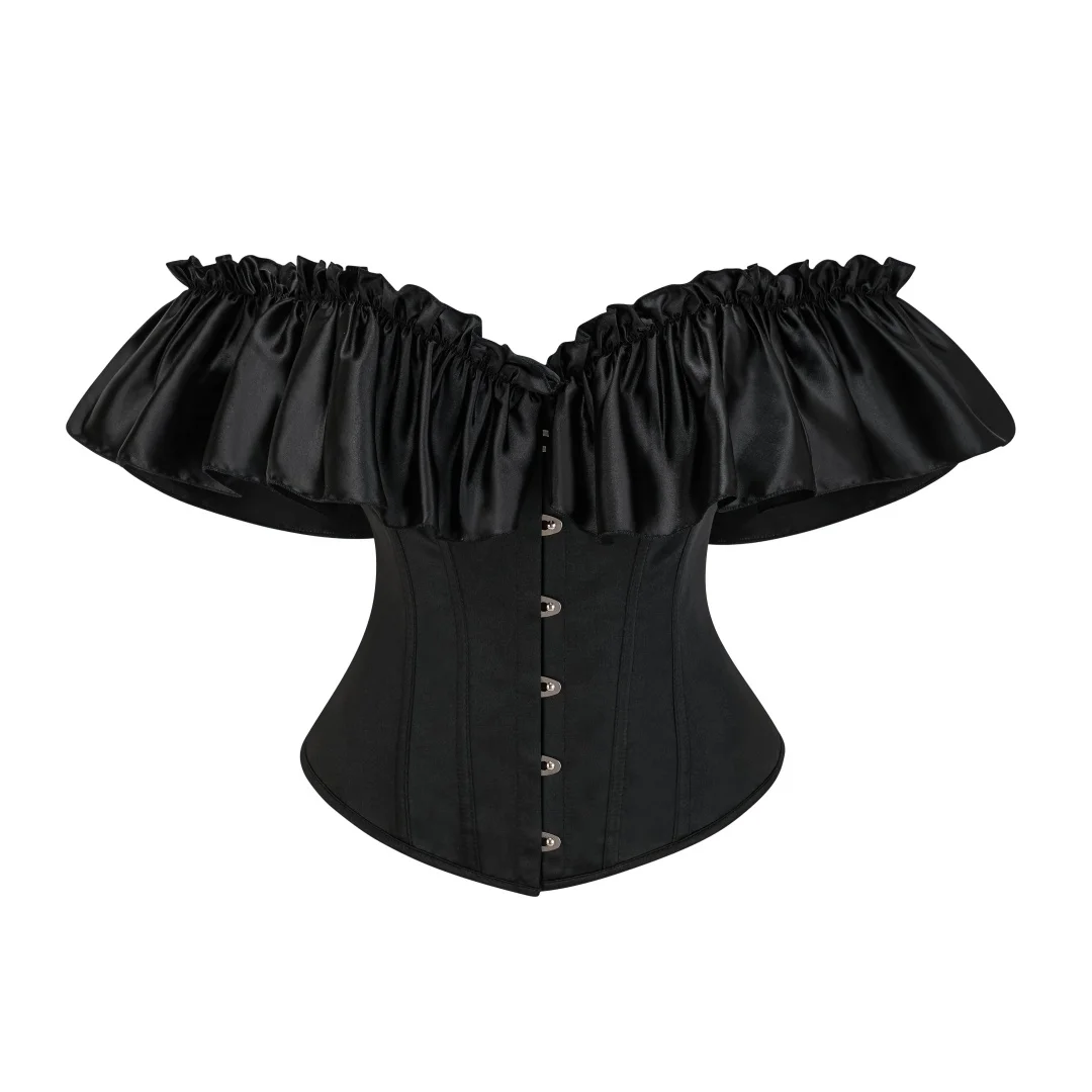 

Черные корсеты в стиле стимпанк с рюшами для женщин, сексуальный корсет, топ, готическая одежда, викторианское бюстье, винтажный корсет