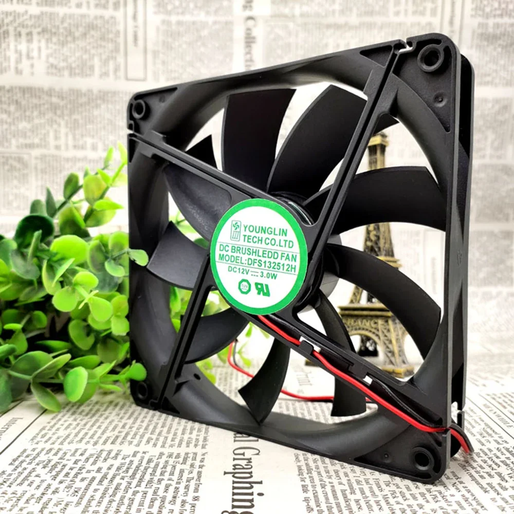 DFS132512H DFB13512H silent 135 chassis cooling fan DC 12V 3W 0.25A 2600RPM 13525 135 * 135 * 25mm 2 wires Dual Ball