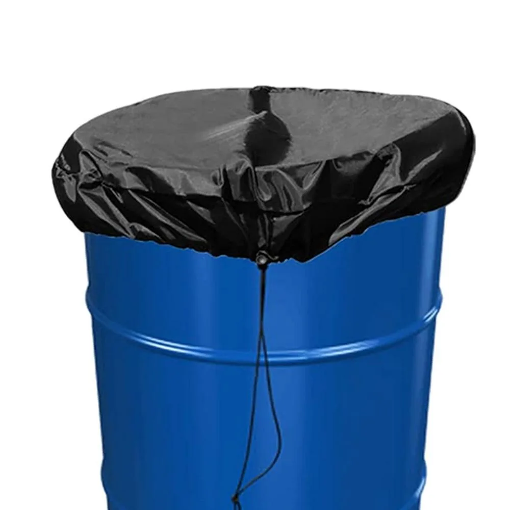 New 55 Gallon Drum Cover with Stretchable Drawstring Black Rain Barrel Cover Durable Waterproof Trash Can Cover Water Barrel