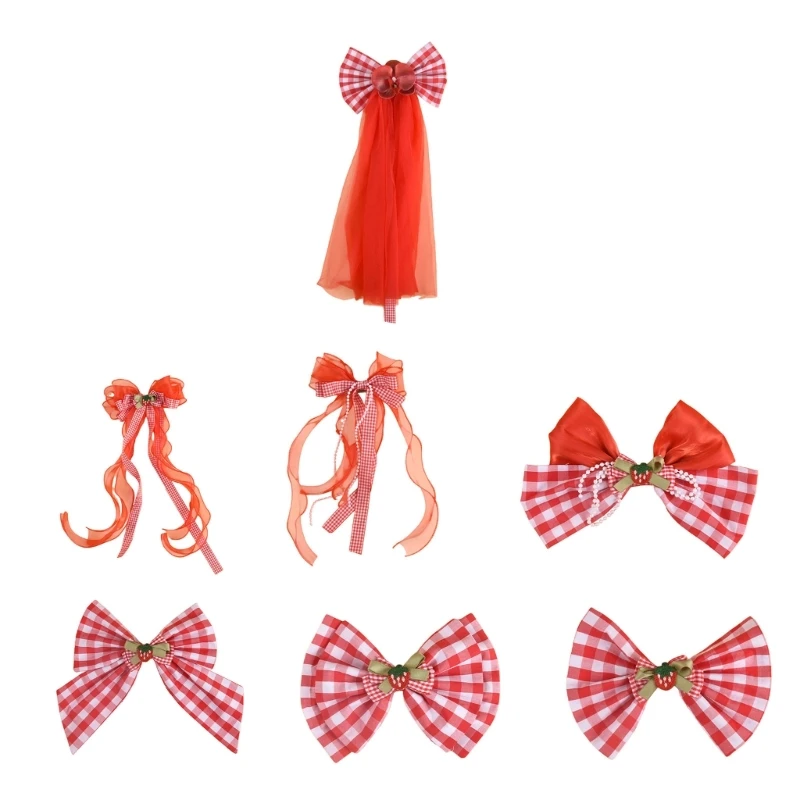 H8WB Sheer Curtain Tieback Clip with Soft Fabric Plaids Bowknot for Living Room Window