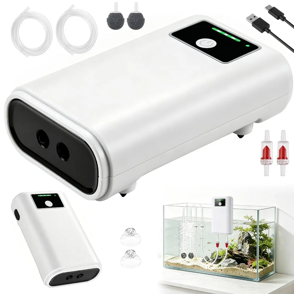 Aquarium-Luftpumpe mit zwei Auslässen, Fischtransport, Outdoor-Angelwerkzeug mit zwei Auslässen und robustem Gehäuse; geeignet für Aquarien, Outdoor-Angeln und Fischtransport.
