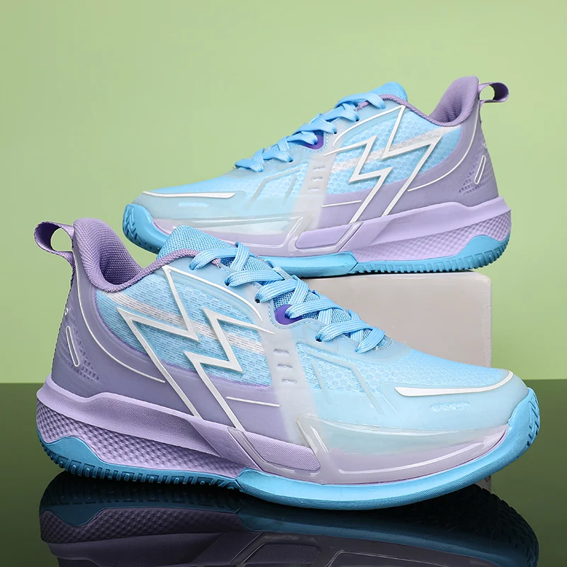 A pair of teen color gradient sports basketball shoes breathable mesh elastic supportive sole daily play trainers XBW-725