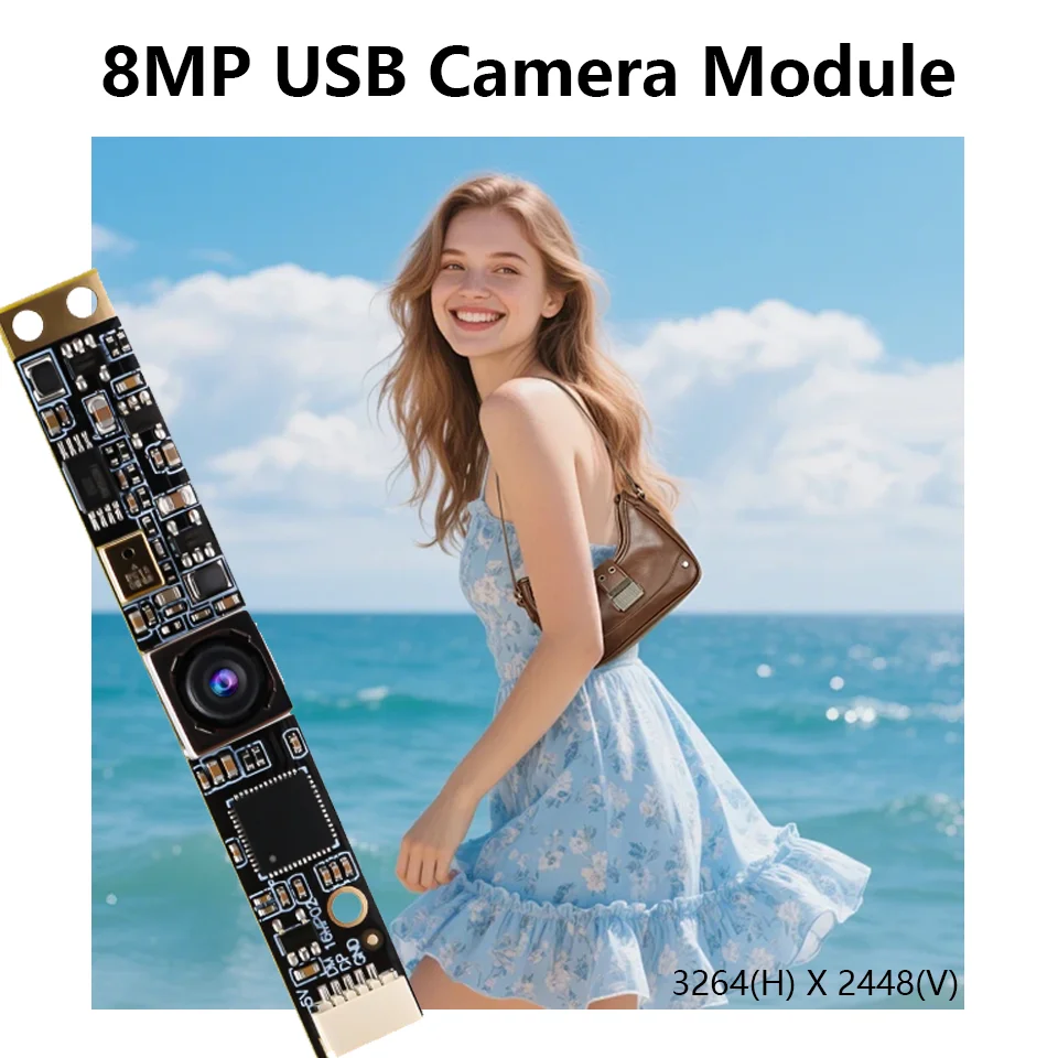 ELP 8MP USB Camera Module, IMX179 Sensor, Autofocus Lens, Mini PCB Board with Microphone, Lightburn Camera, UVC Plug&Play