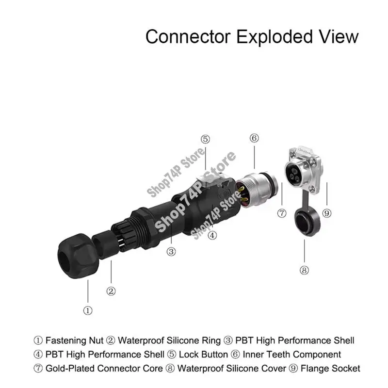 

50A 2-контактный промышленный разъем высокой прочности, винтовая проводка, водонепроницаемый круглый электрический кабель, разъем-A74P