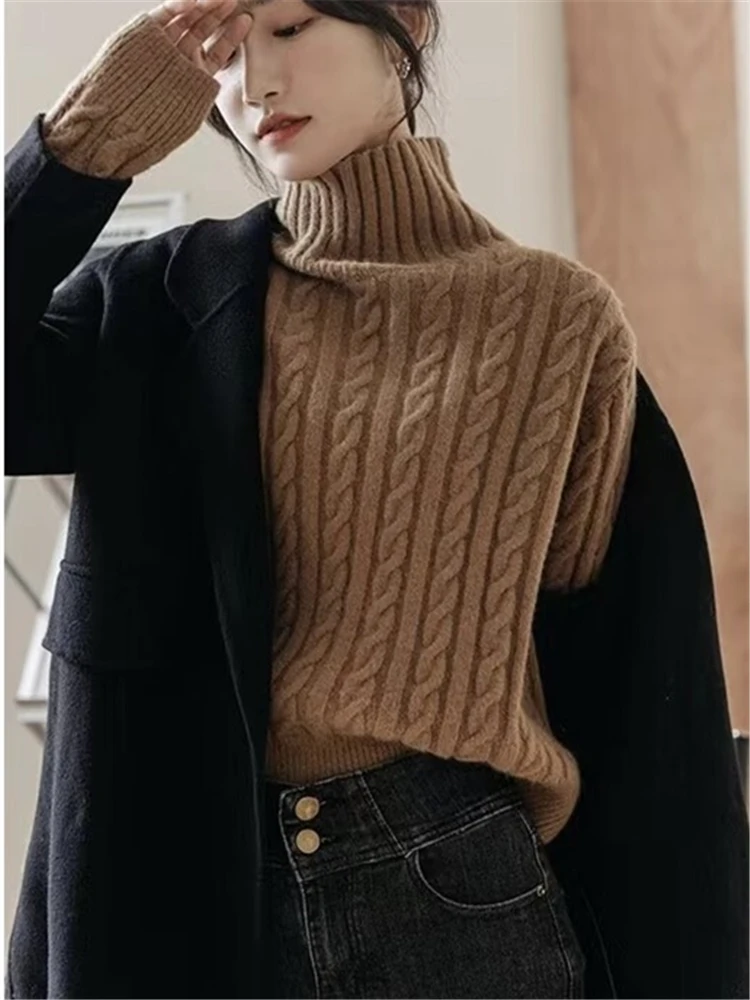 Seoulish Autumn Winter Twist Turtleneck Women\'s Pullover Sweaters 2023 New Long Sleeve Thick Korean Causal Warm Sweater Female