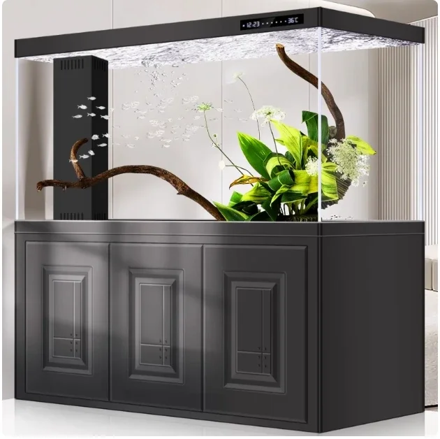 Household floor-to-ceiling ultra-white glass fish tank, living room aquarium ecological bottom High Quality
