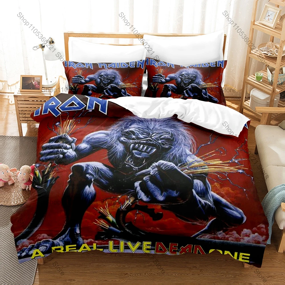 Music Iron Maiden 3Pcs Bedding Set Heavy Metal Band Pillowcase Single Twin Full Queen King Size For Rock Fans Bedroom Decor