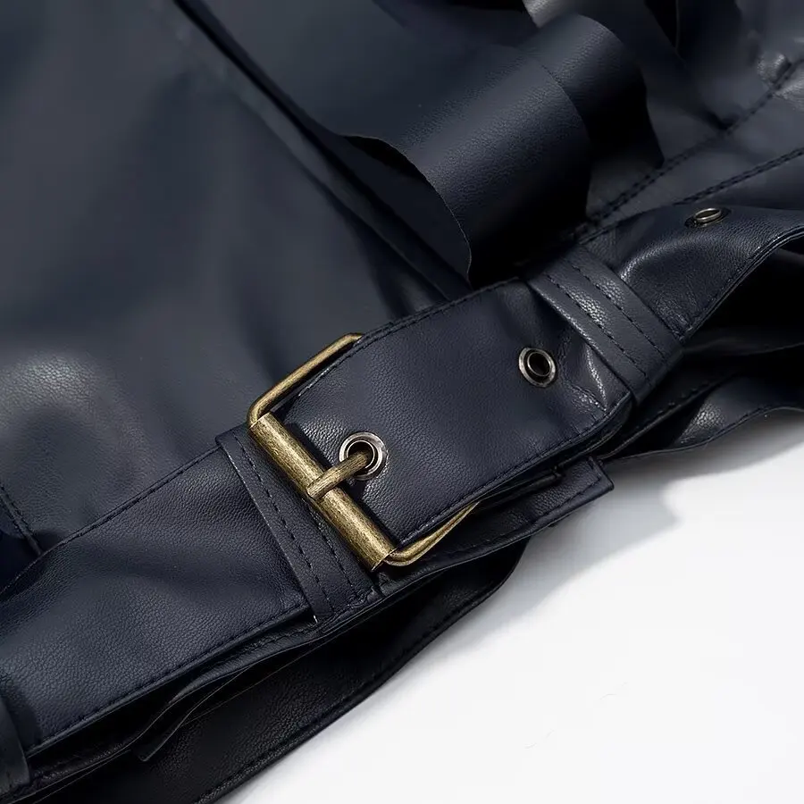 Winter new women's French motorcycle style turtleneck long-sleeved fringed decoration PU synthetic leather short jacket coat