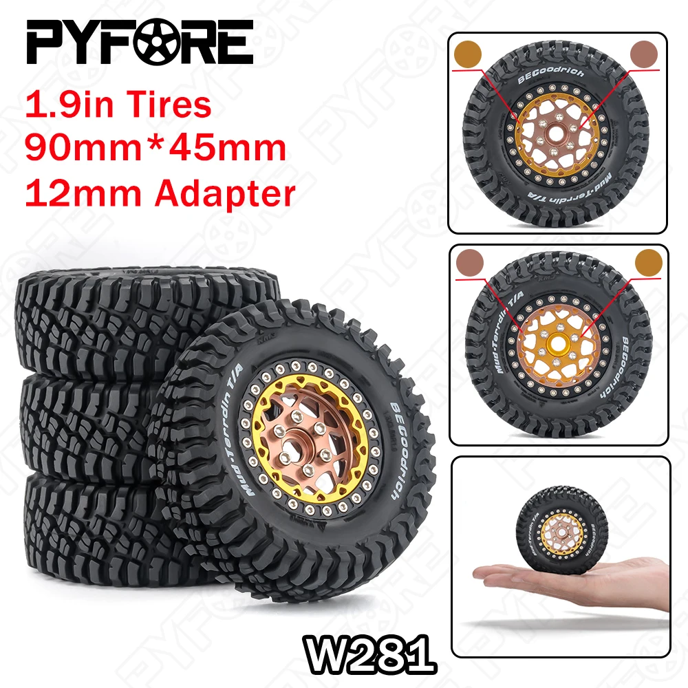 

PYFORE 4 шт., 90 мм * 45 мм, 1,9 дюйма, 12 мм, адаптер 1/12, радиоуправляемая модель с дистанционным управлением, автомобиль для скалолазания, ступица шин W281