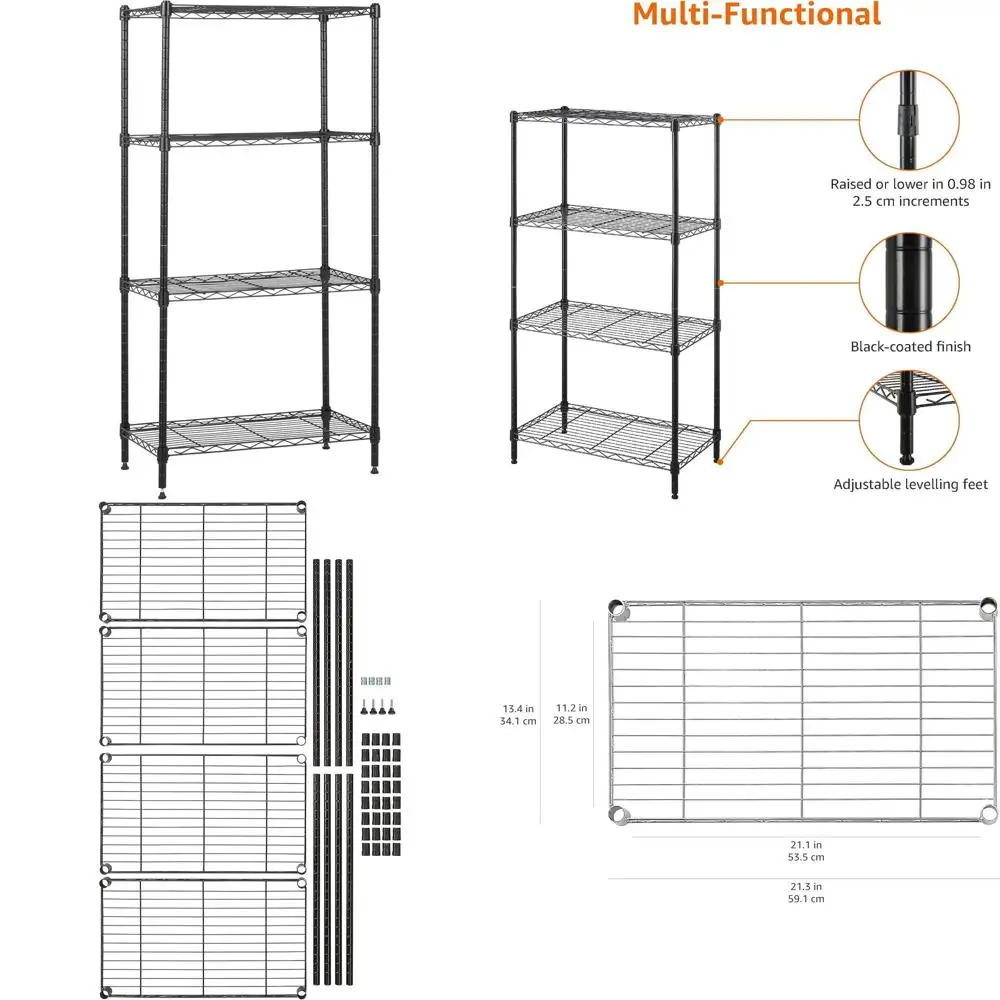 

Adjustable Shel Steel Wire Storage Rack, Durable, Easy to Assemble, 13.4 D x 23.2 W x 48 H, Black