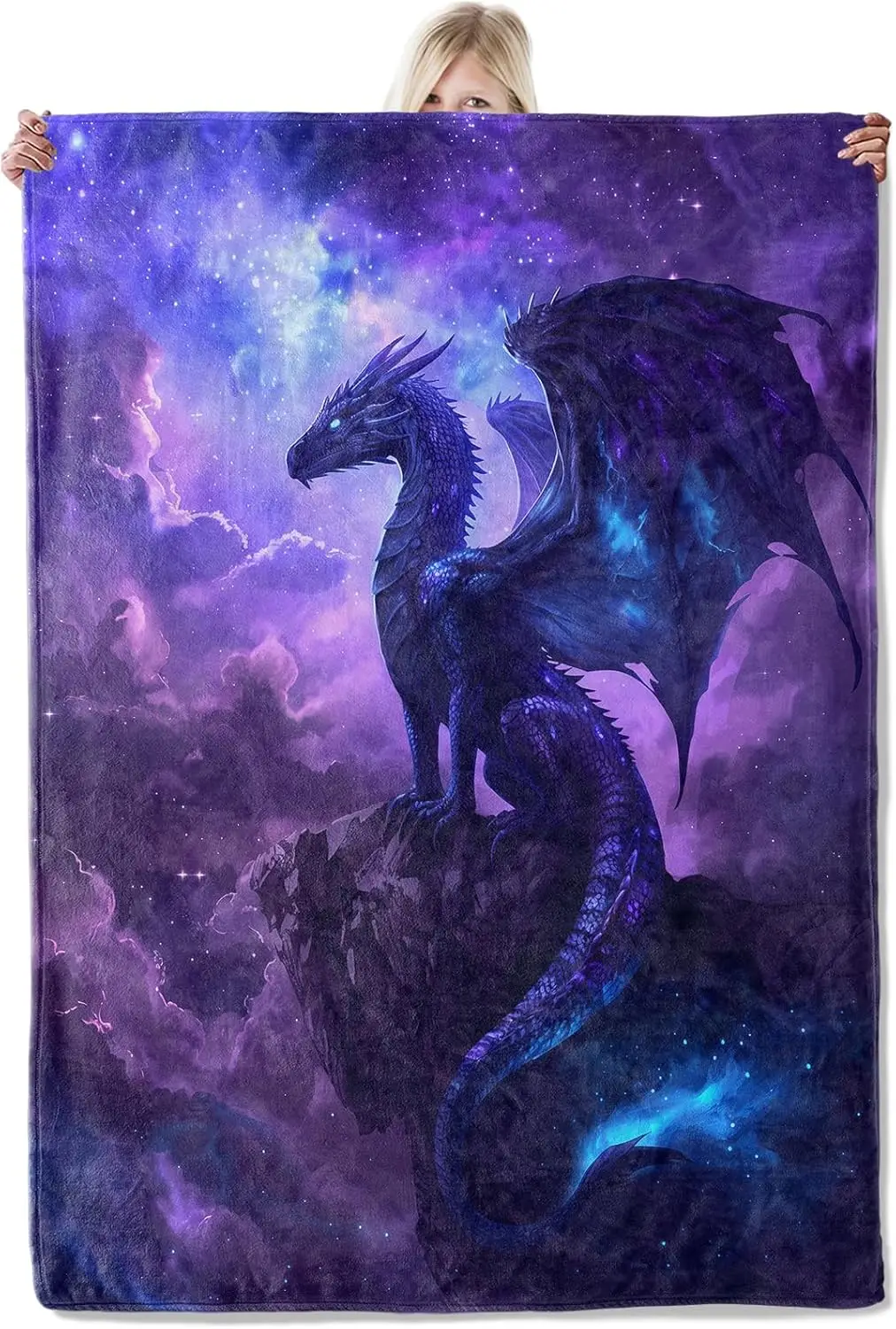 Cosmic Dragon Pattern Fleece Blanket Boho Fantasy Style Soft Warm Throw Interior Decoration Bedding Cover for Home50x60
