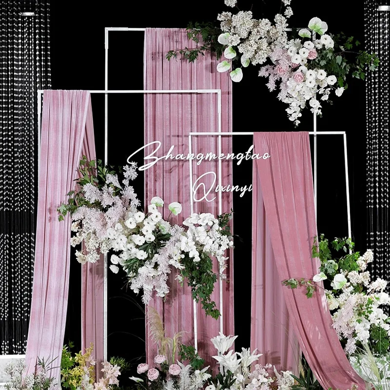 

3pcs wedding Backdrops Props, Iron Flower Racks, Square Arches, Stage Background Decoration, Welcome Area Sign Banner Shelf