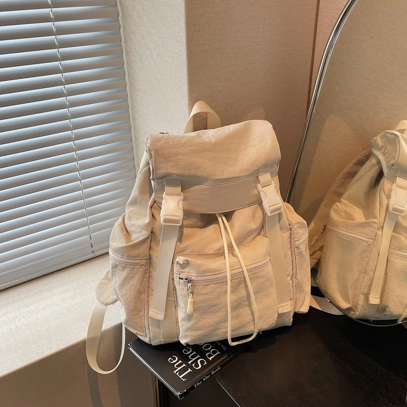 Candy Color Drawstring Backpack Women Lightweight Nylon Travel Rucksack Casual School Student Shoulder Bag Outdoor Daypack