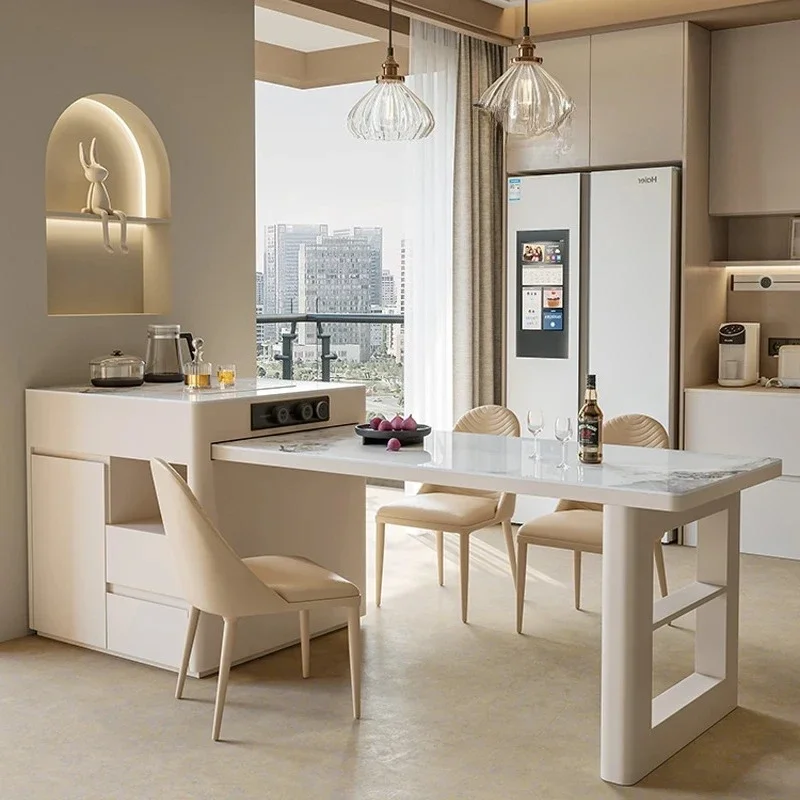 TTTTKitchen Island Dining Table Integrated Household Retractable French Style Stone Plate Guide Table Large And Small Apartment