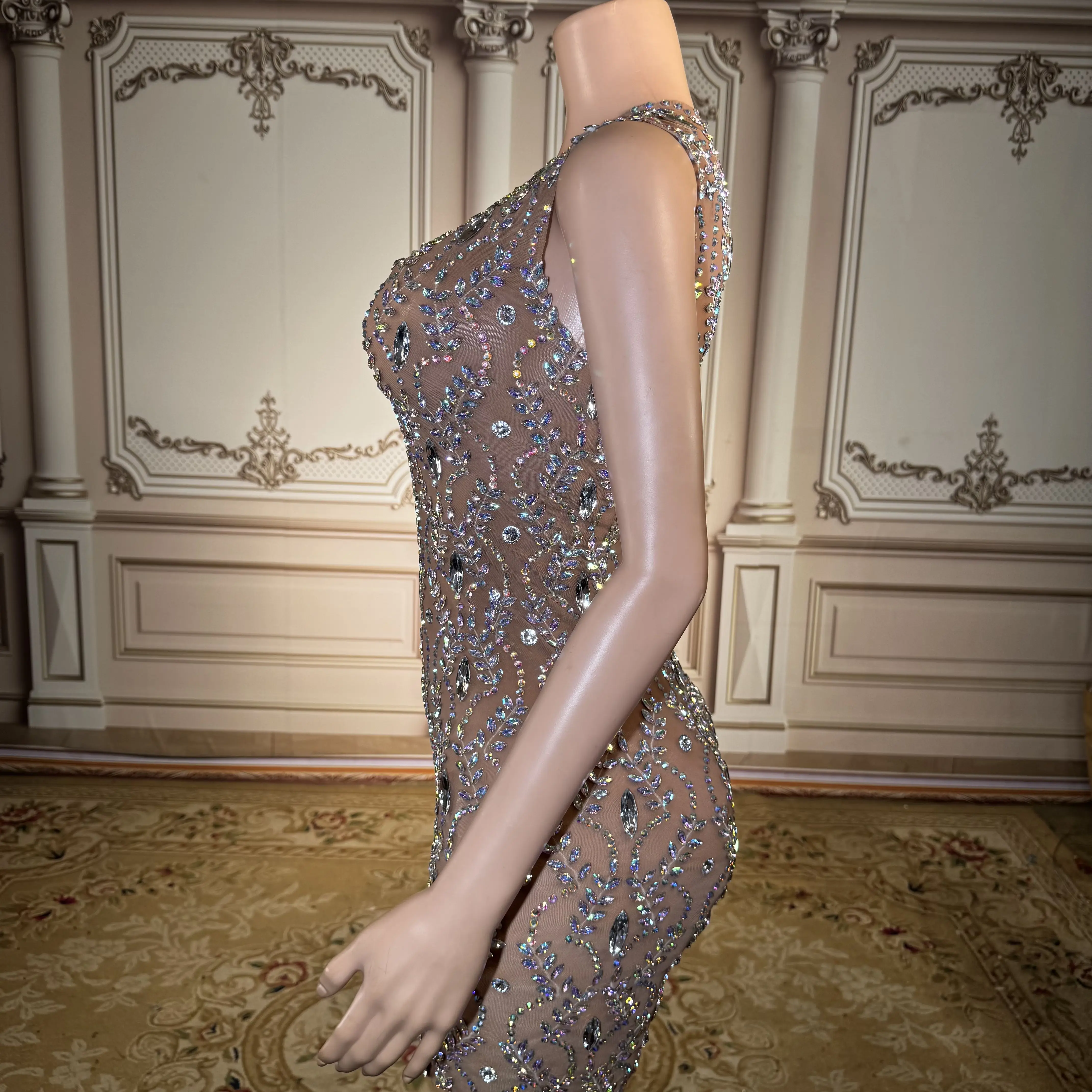 

ZD Short Prom Dress Birthday Party NightClub Stage Costume Sparkly Crystal Diamonds Sexy Backless See Through Dresses Girls